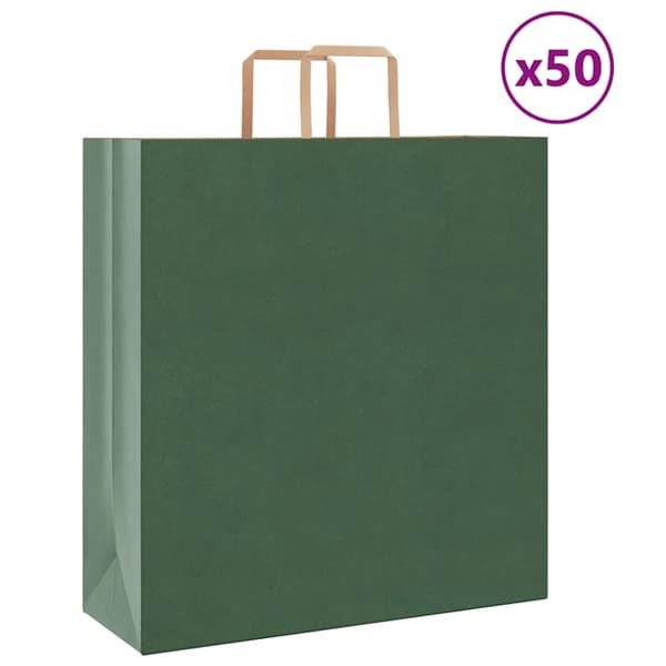 vidaXL kraftpapirposer 50 stk. med håndtag 45x17x48 cm grøn
