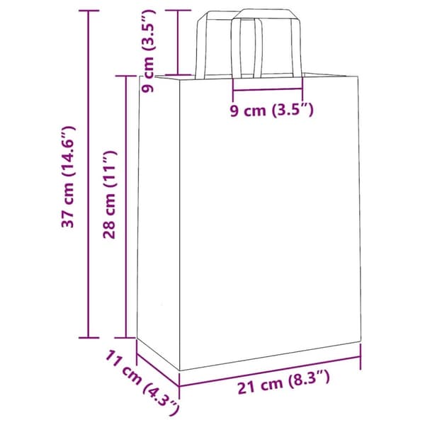 vidaXL Kraftpapperspåsar 250 st med handtag grön 21x11x28 cm