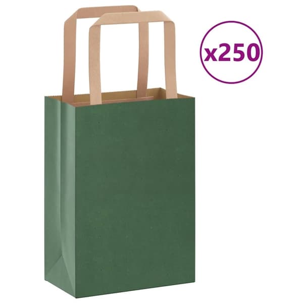 vidaXL Kraftpapperspåsar 250 st med handtag grön 15x8x21 cm