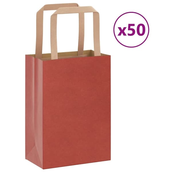 vidaXL Kraftpapperspåsar 50 st med handtag röd 15x8x21 cm