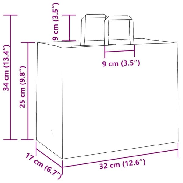 vidaXL kraftpapirposer 250 stk. med håndtag 32x17x25 cm rød