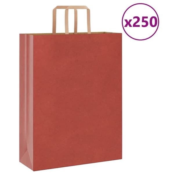 vidaXL kraftpapirposer 250 stk. med håndtag 32x12x42 cm rød