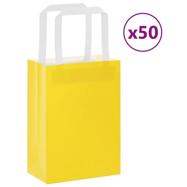 vidaXL kraftpapirposer 50 stk. med håndtag 15x8x21 cm gul
