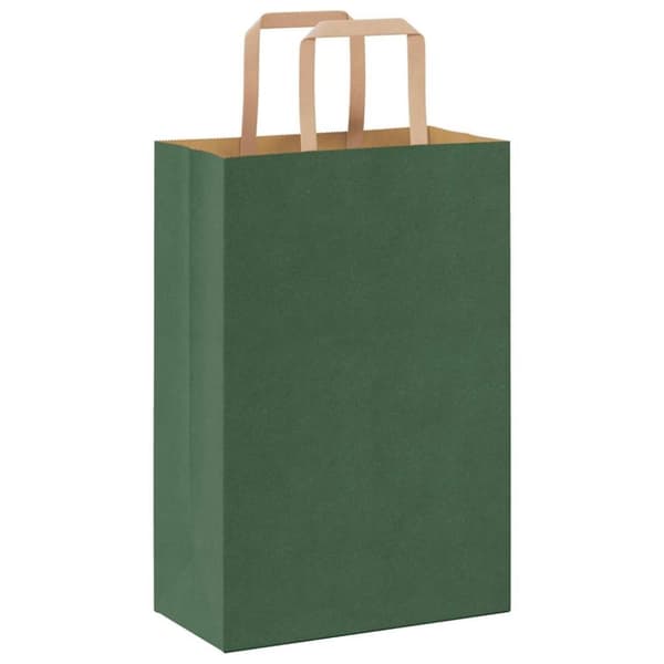 vidaXL Kraftpapperspåsar 250 st med handtag grön 21x11x31 cm