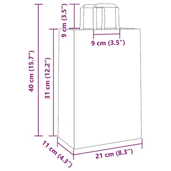 vidaXL Kraftpapperspåsar 250 st med handtag grön 21x11x31 cm