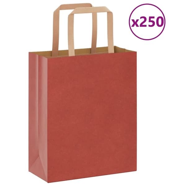 vidaXL Kraftpapperspåsar 250 st med handtag röd 18x8x22 cm