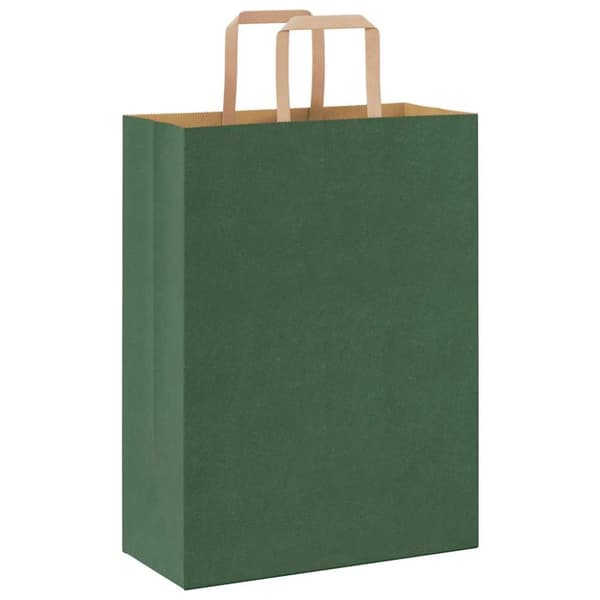 vidaXL kraftpapirposer 50 stk. med håndtag 26x12x35 cm grøn