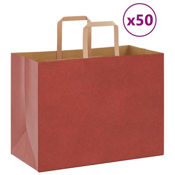 vidaXL kraftpapirposer 50 stk. med håndtag 32x17x25 cm rød