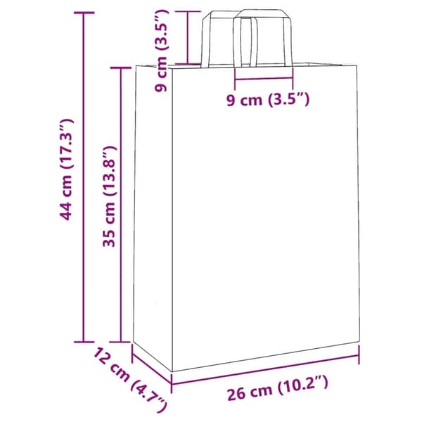 vidaXL kraftpapirposer 250 stk. med håndtag 26x12x35 cm rød