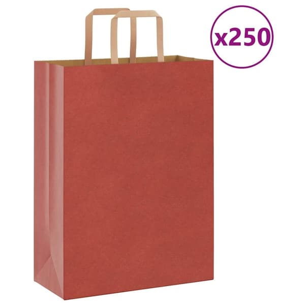 vidaXL Paperikassit 250 kpl kahvoilla punainen 26x12x35 cm