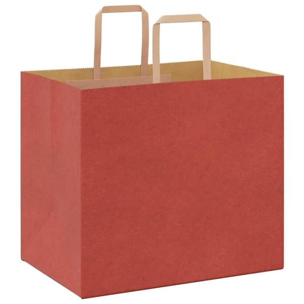 vidaXL Kraftpapperspåsar 250 st med handtag röd 32x22x28 cm