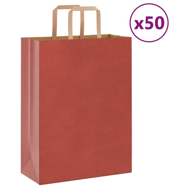 vidaXL kraftpapirposer 50 stk. med håndtag 26x12x35 cm rød
