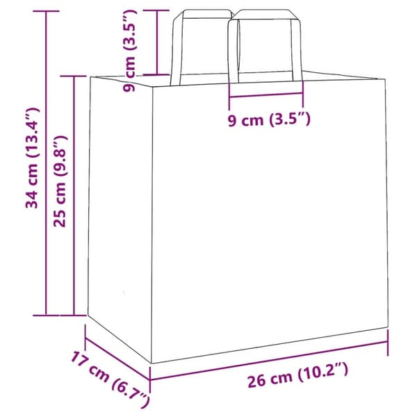 vidaXL Kraftpapperspåsar 250 st med handtag gul 26x17x25 cm