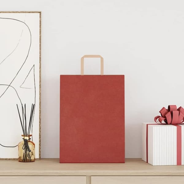 vidaXL Kraftpapperspåsar 250 st med handtag röd 26x12x35 cm