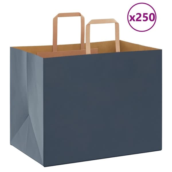 vidaXL Paperikassit 250 kpl kahvoilla sininen 32x22x24 cm