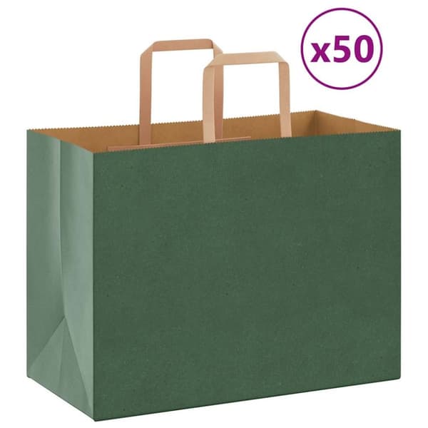 vidaXL kraftpapirposer 50 stk. med håndtag 32x17x25 cm grøn