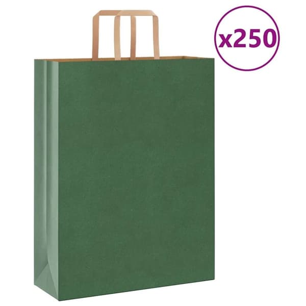 vidaXL kraftpapirposer 250 stk. med håndtag 32x12x42 cm grøn