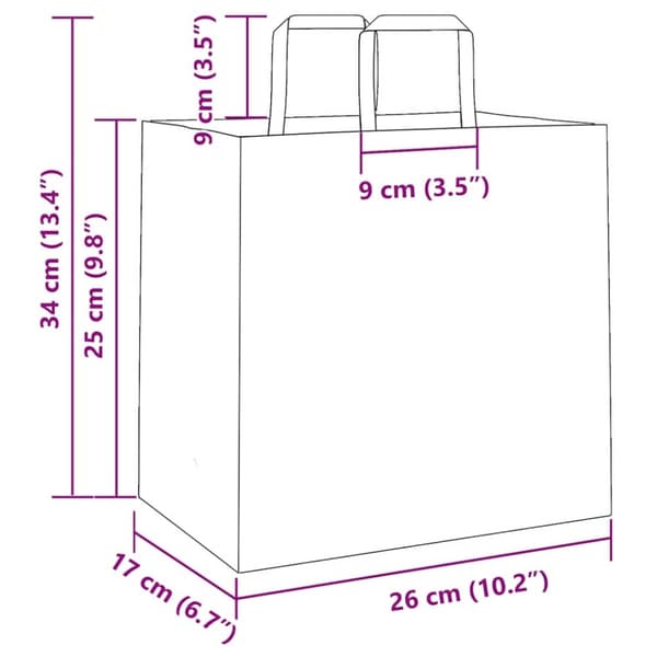 vidaXL kraftpapirposer 50 stk. med håndtag 26x17x25 cm gul
