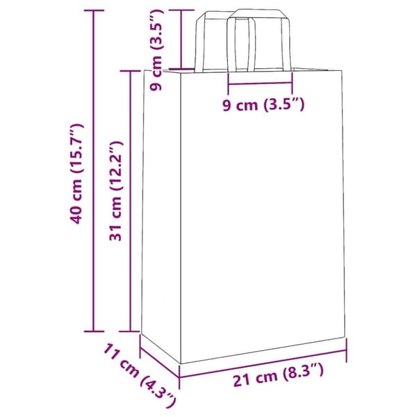 vidaXL kraftpapirposer 50 stk. med håndtag 21x11x31 cm rød