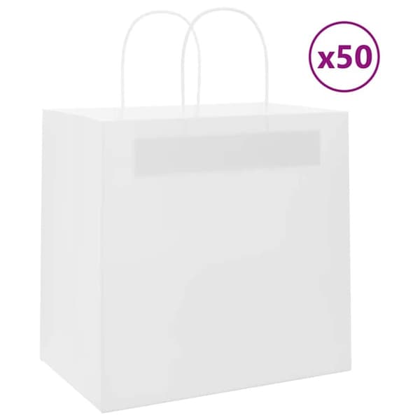 vidaXL kraftpapirposer 50 stk. med håndtag 26x17x25 cm hvid