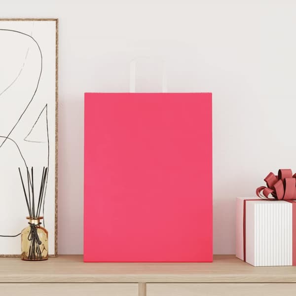 Kraftpapperspåsar 50 st med handtag rosa 32x12x42 cm