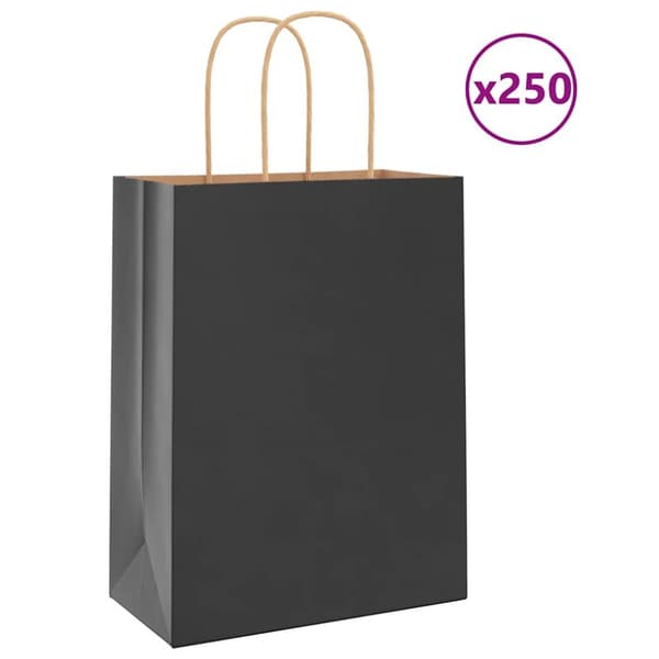 Kraftpapperspåsar 250 st med handtag svart 21x11x28 cm
