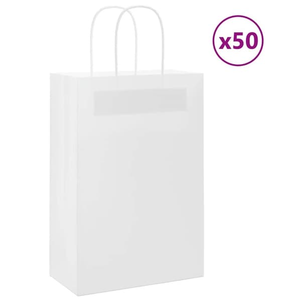 Papperspåsar 50 st med handtag vit 21x11x31 cm