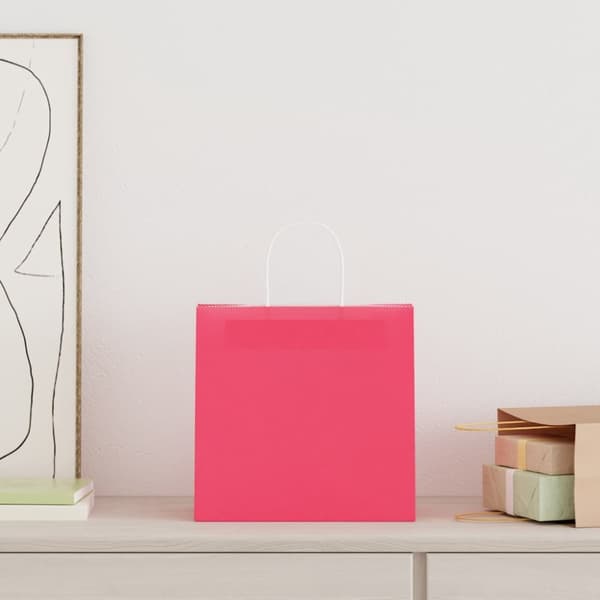 Kraftpapperspåsar 50 st med handtag rosa 26x17x25 cm