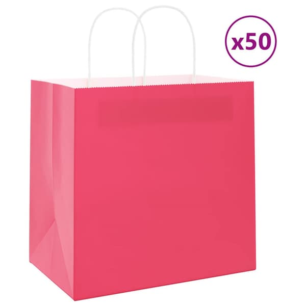 Kraftpapperspåsar 50 st med handtag rosa 26x17x25 cm