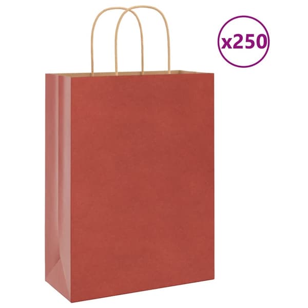 Kraftpapperspåsar 250 st med handtag röd 26x12x35 cm