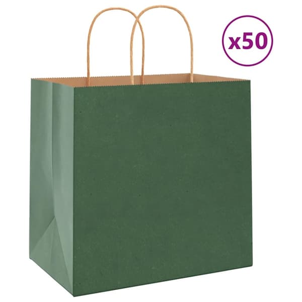 Kraftpapperspåsar 50 st med handtag grön 26x17x25 cm