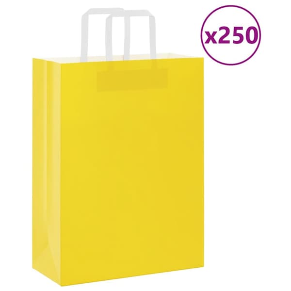 Kraftpapperspåsar 250 st med handtag gul 26x12x35 cm