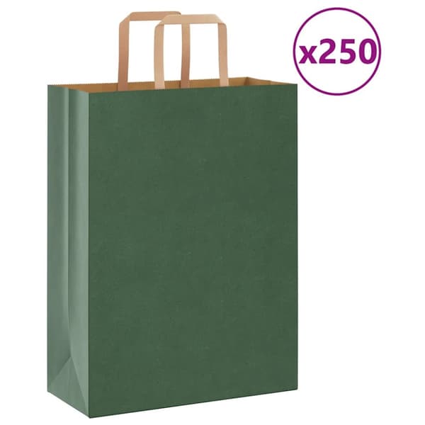 Kraftpapperspåsar 250 st med handtag grön 26x12x35 cm