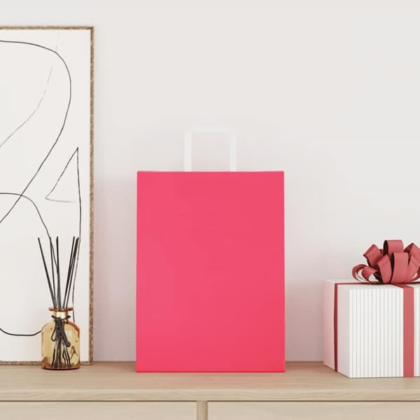 Kraftpapperspåsar 250 st med handtag rosa 26x12x35 cm