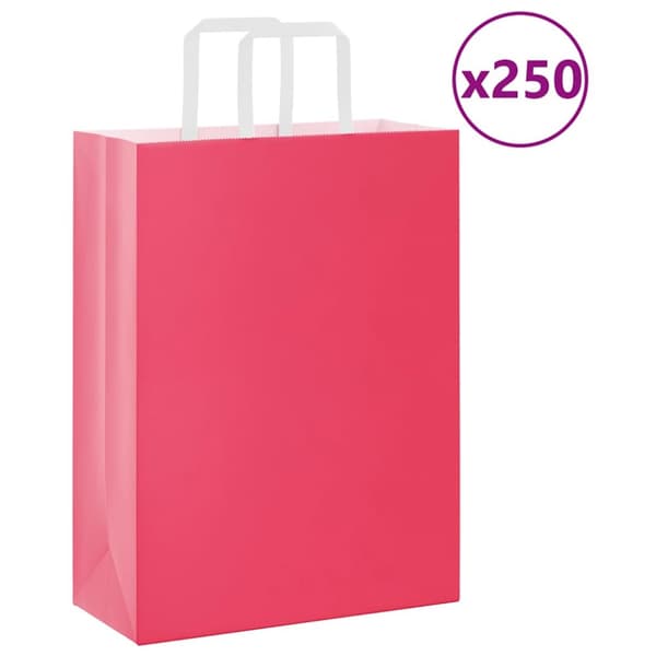 Kraftpapperspåsar 250 st med handtag rosa 26x12x35 cm