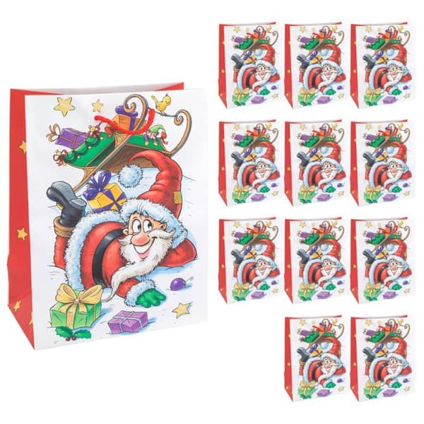 Idena - 30344-12 - Presentpåsar från jultomten, 12 stycken, 18 x 23 x 10 cm, papperspåsar, presentpåsar, julpåsar