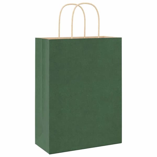 vidaXL Kraftpapperspåsar 250 st med handtag grön 26x12x35 cm