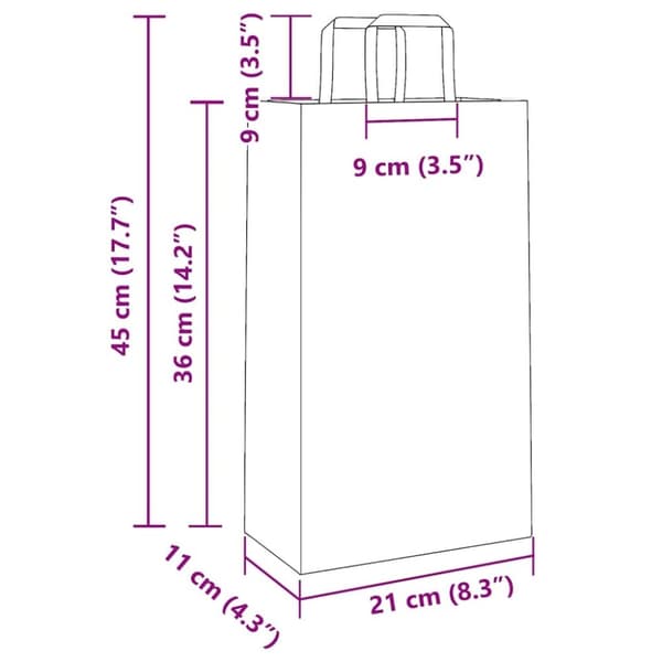 vidaXL kraftpapirposer 250 stk. med håndtag 21x11x36 cm hvid