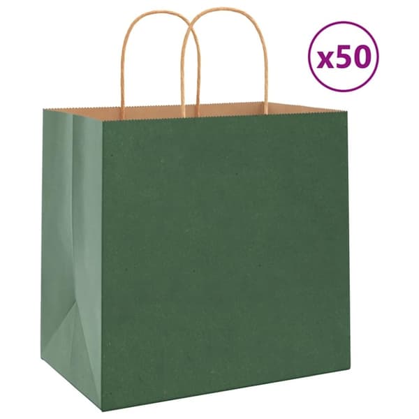 vidaXL Kraftpapperspåsar 50 st med handtag grön 26x17x25 cm