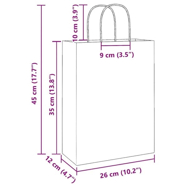 vidaXL kraftpapirposer 250 stk. med håndtag 26x12x35 cm gul