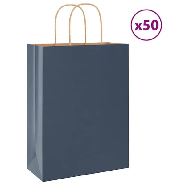 vidaXL kraftpapirposer 50 stk. med håndtag 26x12x35 cm blå