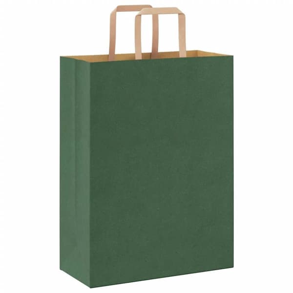 vidaXL kraftpapirposer 250 stk. med håndtag 26x12x35 cm grøn