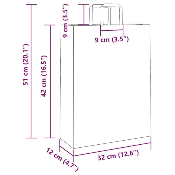 vidaXL kraftpapirposer 50 stk. med håndtag 32x12x42 cm lyserød