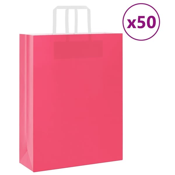 vidaXL Paperikassit 50 kpl kahvoilla pinkki 32x12x42 cm