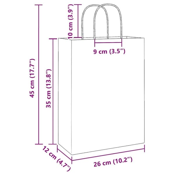 vidaXL Kraftpapperspåsar 250 st med handtag röd 26x12x35 cm
