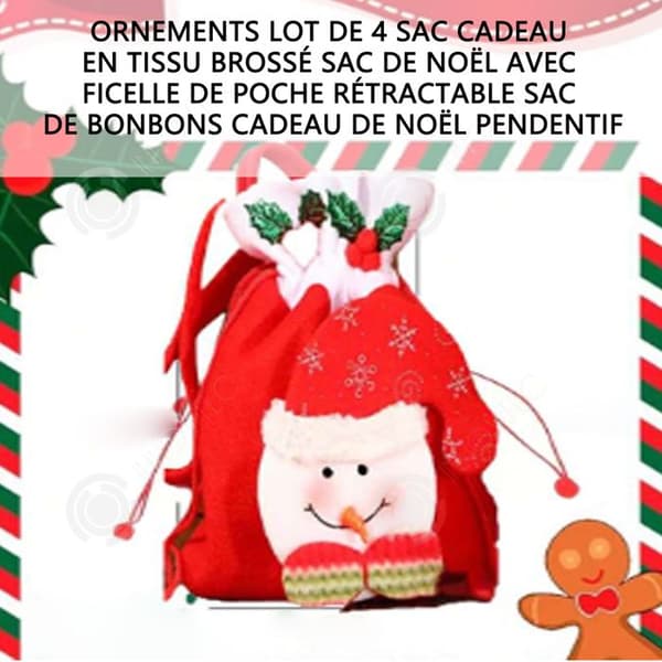 INN Ornaments Set med 4 Borstad tyg Presentpåse Julsäck med utdragbar ficksnöre Julklapp Godispåse Penden
