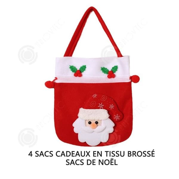 INN Ornaments Set med 4 Borstad tyg Presentpåse Julsäck med utdragbar ficksnöre Julklapp Godispåse Penden