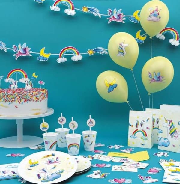 P'TIT Clown re22507 - Set med 8 påsar med unicorn-tema för födelsedag