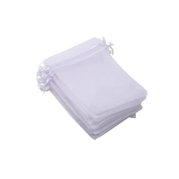 Olilly - 100 organzapåsar - 7 x 9 cm - Vit färg - Perfekt för bröllop, dop, presenter, lavendel, smycken (vit)
