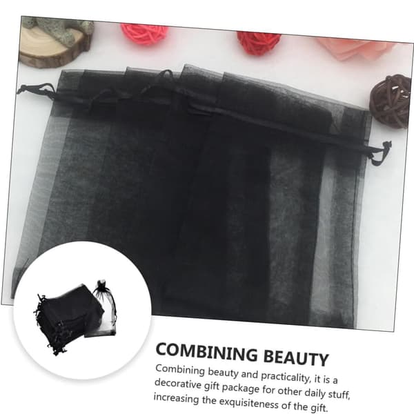 Organza Gift Jewelry Mesh Bags 100 Pack with Drawstring, 10x15cm, Black, Suitable for Baby Shower, Birthday Party Favor, Christmas Gifts, etc